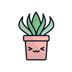 Isolated kawaii plant inside pot flat fill style icon vector design