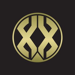 XX Logo monogram circle with piece ribbon style on gold colors