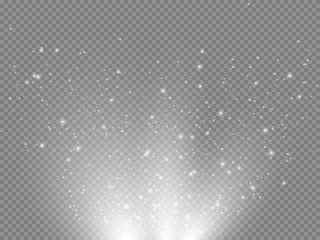 The dust sparks and golden stars shine with special light. Vector sparkles on a transparent background. Christmas light effect. Sparkling magical dust particles.