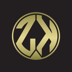 ZK Logo monogram circle with piece ribbon style on gold colors