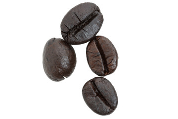 Roasted coffee beans isolated on white background,close up