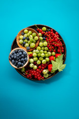 Overhead view of variety berries on plate