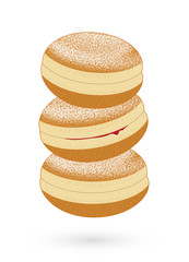 Drei Faschings Krapfen mit Puderzucker & Marmelade