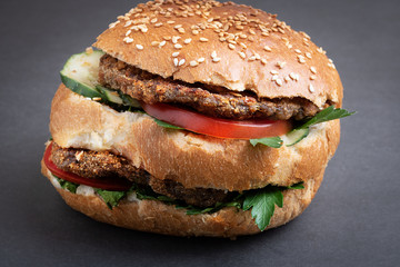 sesame Hamburger with Lettuce and Cheese and vegetables