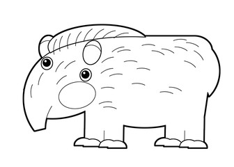 cartoon sketchbook american scene with happy and funny tapir on white background - illustration