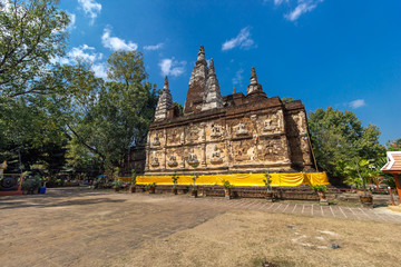 Maha Chedi (Ancient pagoda) at  Wat Chet Yot  (Wat Photharam Maha Wihan)  Chang Phueak Subdistrict, Mueang Chiang Mai District, Chiang Mai, Northern Thailand