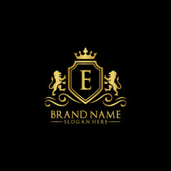 Lion Logo with Letter in Royal Shield Vector Logo