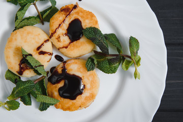 French style crepes with chocolate sauce and sugar powder