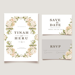 Fototapeta na wymiar elegant wedding invitation card with floral and leaves