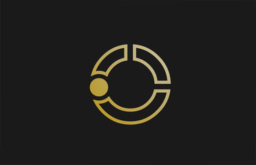 gold golden line O alphabet letter logo design with circle icon for company and business