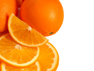 Top view of  sliced orange on white background juicy sweet orange fruit 