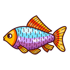 Fish doodle cartoon vector icon