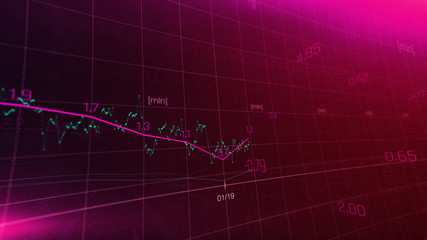 Financial graph showing statistics, prices falling, stock market crash, crisis, inflation rate. Electronic chart with stock market fluctuations abstract concept.