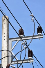 High voltage electric power lines on pylons 