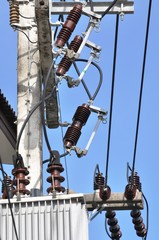 High voltage electric power lines on pylons