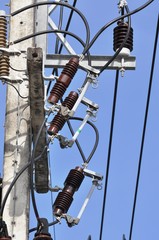 Obraz premium High voltage electric power lines on pylons