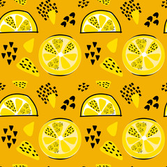 Creative hand drawn lemon seamless pattern. Summer design, vector	