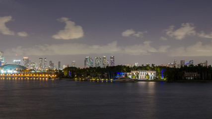 Fototapeta na wymiar The Miami Beach Luxury House at night in Florida