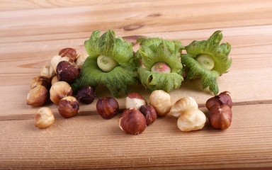 Hazelnuts on table