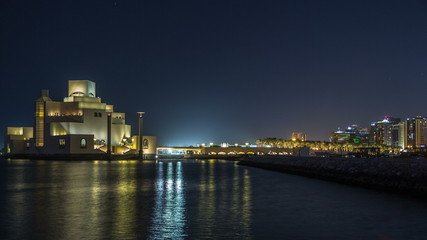 Fototapeta na wymiar Beautiful Museum of Islamic Art night timelapse in Doha, Qatar.