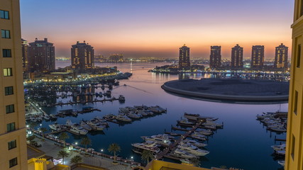 Evening at the Pearl-Qatar day to night timelapse from top.