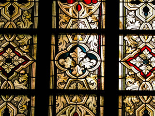 Stained glass as architecture background. Arch-see in Frombork.