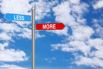 Less and More Direction Arrows Road Sign. 3d Rendering