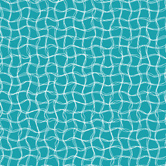 Wavy line grid seamless vector pattern background. Entwined hand drawn uneven brush stroke mesh backdrop. Abstract marine netting illustration. All over print for nautical, water, ocean concept.