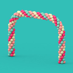 White, Blue and Pink Balloons in Shape of Arc, Gate or Portal. 3d Rendering