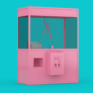 Empty Carnival Pink Toy Claw Crane Arcade Machine in Duotone Style. 3d Rendering