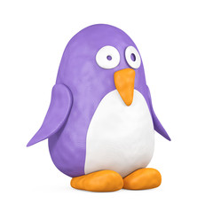 Cute Violet and White Toy Cartoon Plasticine or Clay Penguin. 3d Rendering