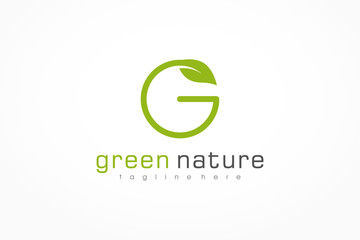 Circular Line Letter G Logo. Leaf Icon Nature Symbol. Flat Vector Logo Design Template Element.