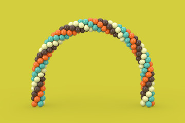 Pink, Blue and Orange Balloons in Shape of Arc, Gate or Portal. 3d Rendering