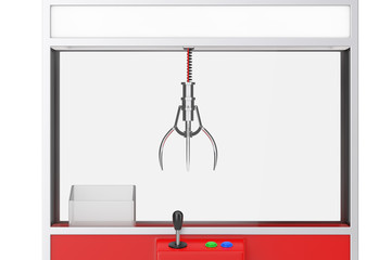 Empty Carnival Red Toy Claw Crane Arcade Machine Extreme Closeup. 3d Rendering © doomu