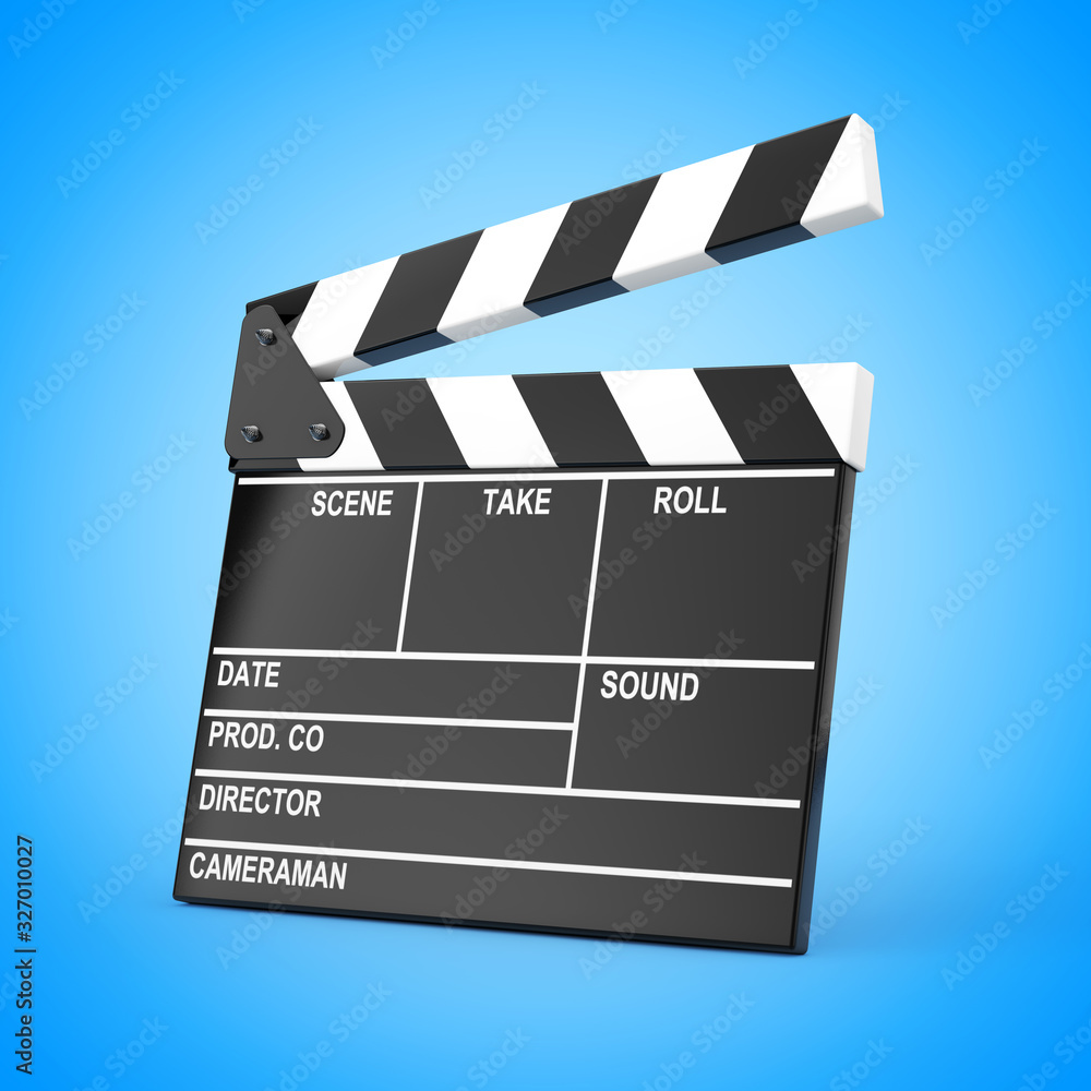 Poster movie slate clapper board. 3d rendering