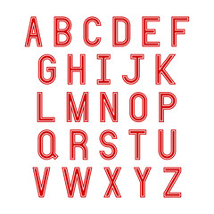 Red and white alphabet letters on white background