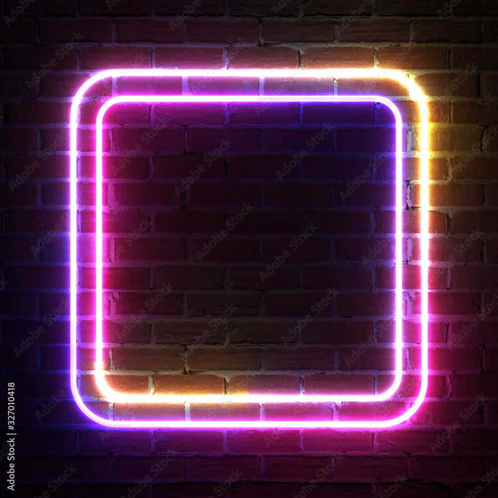Poster Rectangle Neon Light Frame for Template and Layout. 3d Rendering