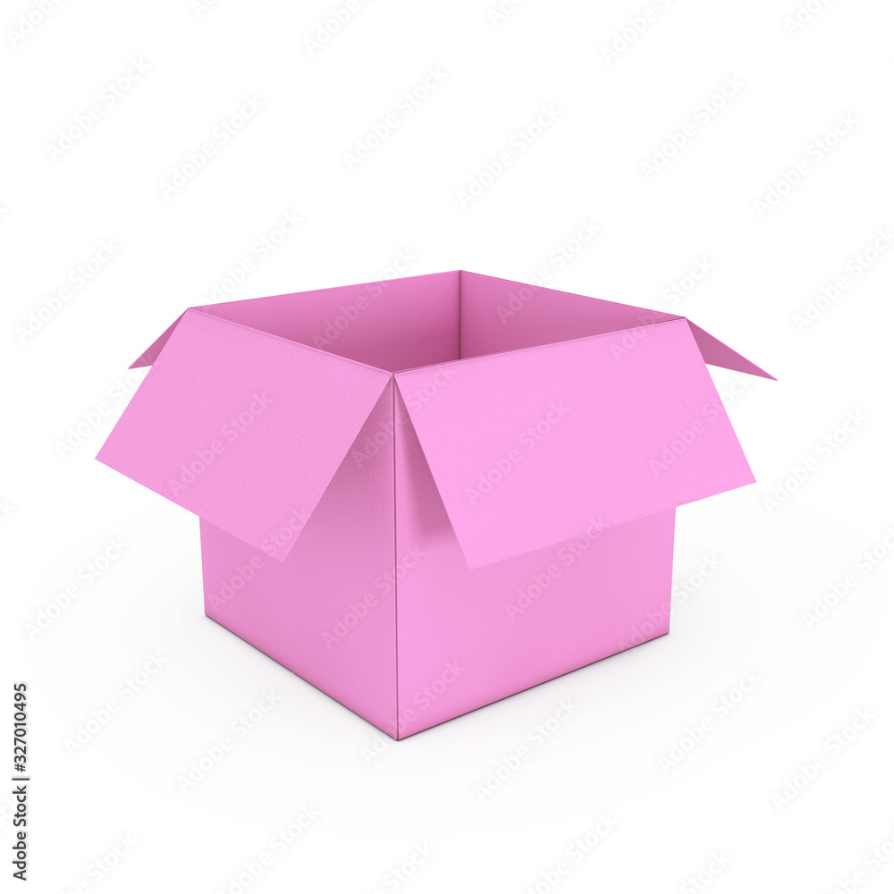 Poster open empty pink cardboard paper box. 3d rendering