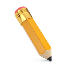 Small Short Cartoon Yellow Pencil with Rubber Eraser. 3d Rendering