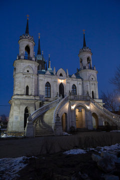 Church of the Vladimir Icon of the Mother of God in the evening. Manor Bykovo. Moscow Region, Russia
