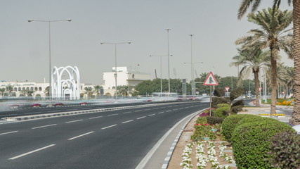 Alrumeilah Family Park's symbolic entrance timelapse, behind the Corniche in Doha, Qatar.