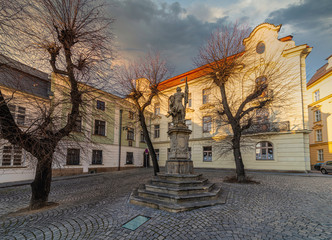 Olomouc, Na Hrade square with statue of st. Florian - Streets in the old town, Czech Republic.