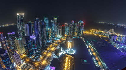 Fototapeta na wymiar The skyline of the West Bay area from top in Doha timelapse, Qatar.