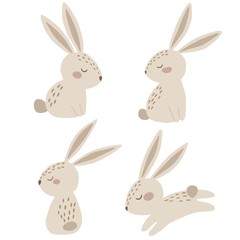 Set of cute cartoon bunny. Vector illustration.
