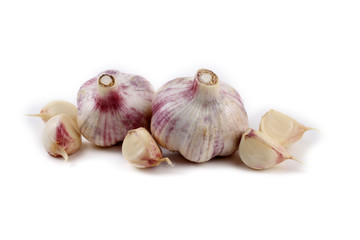 Garlic and garlic cloves isolated on white