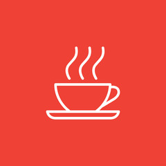 Coffee Cup Line Icon On Red Background. Red Flat Style Vector Illustration