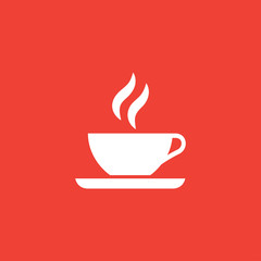 Coffee Cup Icon On Red Background. Red Flat Style Vector Illustration