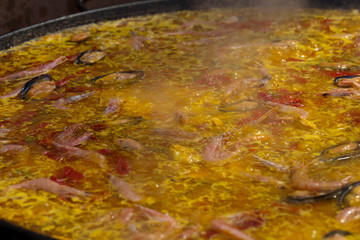 Spanish food, Mediterranean paella with seafoods