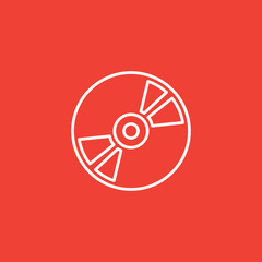 DVD or CD Line Icon On Red Background. Red Flat Style Vector Illustration