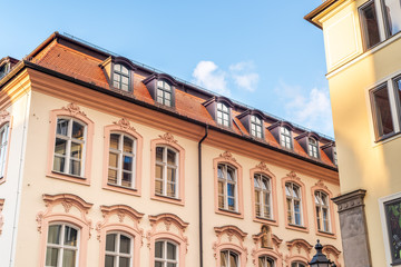 View to Tops of Majestic Historical buildings in the center of Munich, Germany.